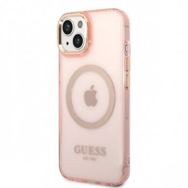 Dėklas Guess Gold Outline Translucent MagSafe GUHMP14SHTCMP iPhone 14 Rožinis 1