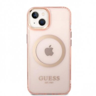 Dėklas Guess Gold Outline Translucent MagSafe GUHMP14SHTCMP iPhone 14 Rožinis 2