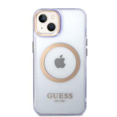 Dėklas Guess Gold Outline Translucent MagSafe GUHMP14SHTCMU iPhone 14 Purpurinis 2