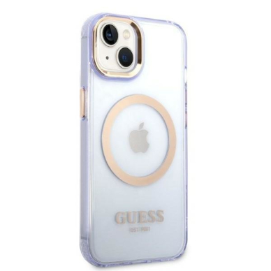 Dėklas Guess Gold Outline Translucent MagSafe GUHMP14SHTCMU iPhone 14 Purpurinis 3