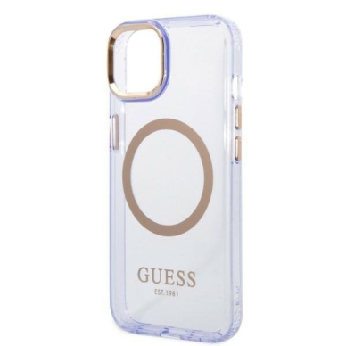 Dėklas Guess Gold Outline Translucent MagSafe GUHMP14SHTCMU iPhone 14 Purpurinis 5