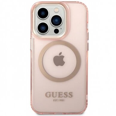 Dėklas Guess Gold Outline Translucent MagSafe GUHMP14XHTCMP iPhone 14 Pro Max Rožinis 2