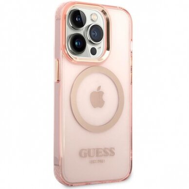 Dėklas Guess Gold Outline Translucent MagSafe GUHMP14XHTCMP iPhone 14 Pro Max Rožinis 3