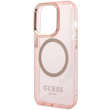 Dėklas Guess Gold Outline Translucent MagSafe GUHMP14XHTCMP iPhone 14 Pro Max Rožinis 5