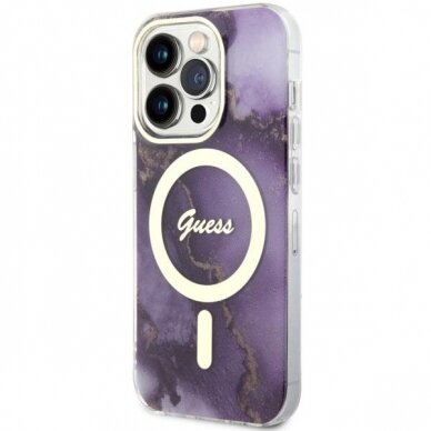 Dėklas Guess Golden Marble MagSafe GUHMP14LHTMRSU iPhone 14 Pro Purpurinis 1