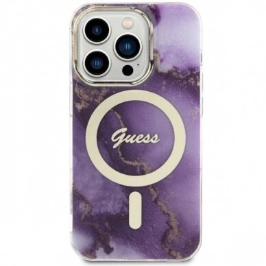 Dėklas Guess Golden Marble MagSafe GUHMP14LHTMRSU iPhone 14 Pro Purpurinis 2