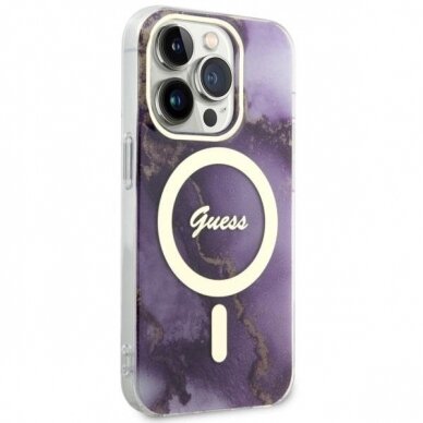 Dėklas Guess Golden Marble MagSafe GUHMP14LHTMRSU iPhone 14 Pro Purpurinis 3