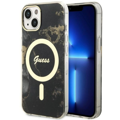 Dėklas Guess Golden Marble MagSafe GUHMP14MHTMRSK iPhone 14 Plus Juodas