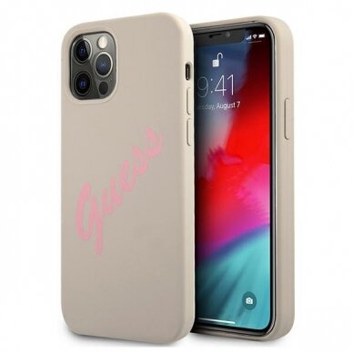 Dėklas Guess GUHCP12LLSVSGP Silicone Vintage iPhone 12 Pro Max 6,7" pilkas-rožinis