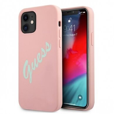 Dėklas Guess GUHCP12SLSVSPG Silicone Vintage iPhone 12 mini 5,4" žalias-rožinis