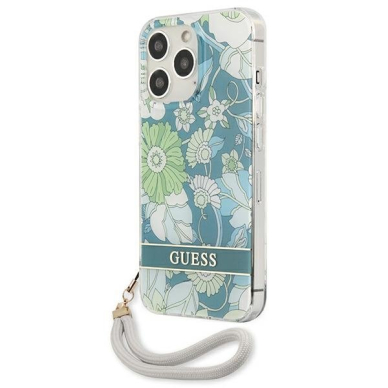 Dėklas Guess GUHCP13LHFLSN iPhone 13 Pro Flower Strap Žalias 1