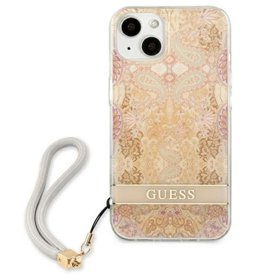 Dėklas Guess GUHCP13SHFLSD iPhone 13 mini Flower Strap Auksinis 3