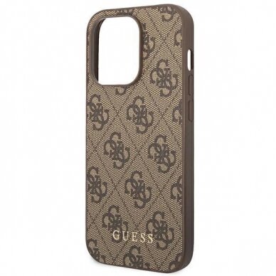 Dėklas Guess GUHCP14LG4GFBR iPhone 14 Pro 6.1 &quot; Rudas hard case 4G Metal Gold Logo 5