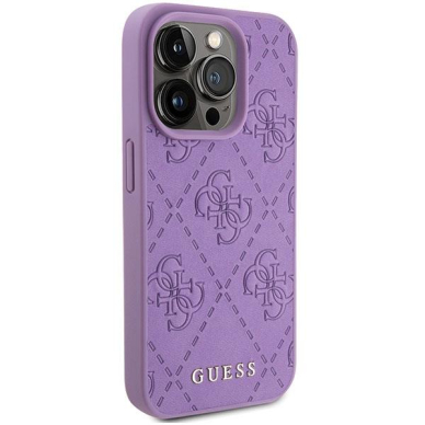 Dėklas Guess GUHCP15LP4EPMU iPhone 15 Pro 6.1" Violetinis hardcase Leather 4G Stamped 3