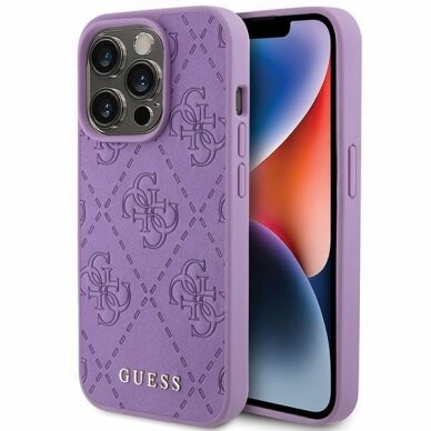 Dėklas Guess GUHCP15LP4EPMU iPhone 15 Pro 6.1" Violetinis hardcase Leather 4G Stamped