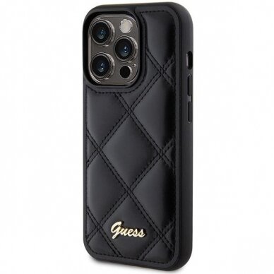 Dėklas Guess GUHCP15LPSQSQSK iPhone 15 Pro 6.1" Juodas hardcase Quilted Metal Logo 1