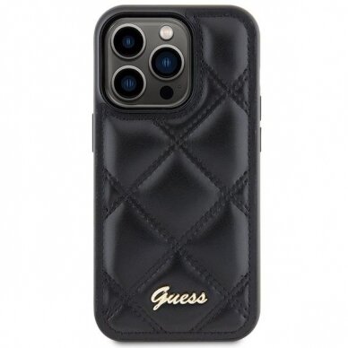 Dėklas Guess GUHCP15LPSQSQSK iPhone 15 Pro 6.1" Juodas hardcase Quilted Metal Logo 2