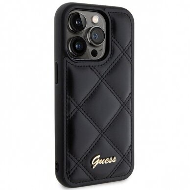 Dėklas Guess GUHCP15LPSQSQSK iPhone 15 Pro 6.1" Juodas hardcase Quilted Metal Logo 3