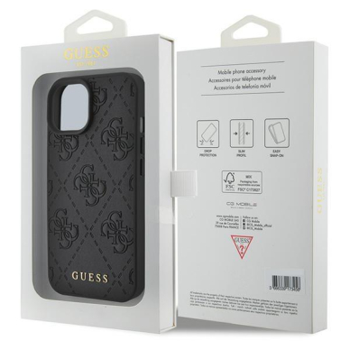 Dėklas Guess GUHCP15SP4EPMK iPhone 15 6.1" Juodas hardcase Leather 4G Stamped 7