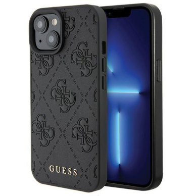 Dėklas Guess GUHCP15SP4EPMK iPhone 15 6.1" Juodas hardcase Leather 4G Stamped