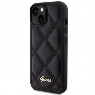 Dėklas Guess GUHCP15SPSQSQSK iPhone 15 6.1" Juodas hardcase Quilted Metal Logo 1