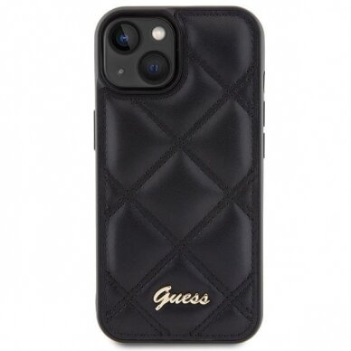 Dėklas Guess GUHCP15SPSQSQSK iPhone 15 6.1" Juodas hardcase Quilted Metal Logo 2