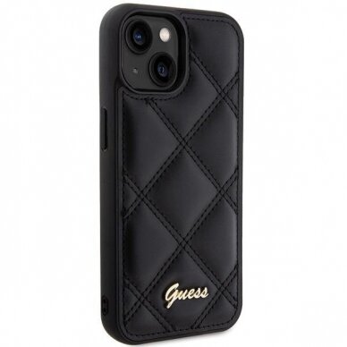 Dėklas Guess GUHCP15SPSQSQSK iPhone 15 6.1" Juodas hardcase Quilted Metal Logo 3