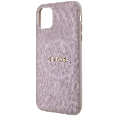 Dėklas Guess GUHMN61PSAHMCP   iPhone 11 / Xr - Rožinis Saffiano MagSafe 5