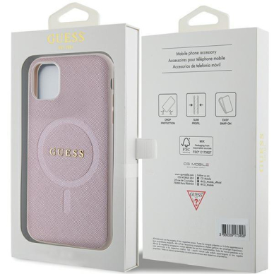 Dėklas Guess GUHMN61PSAHMCP   iPhone 11 / Xr - Rožinis Saffiano MagSafe 7