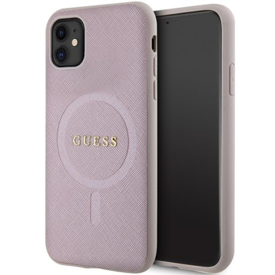 Dėklas Guess GUHMN61PSAHMCP   iPhone 11 / Xr - Rožinis Saffiano MagSafe