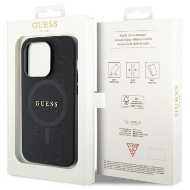 Dėklas Guess GUHMP14LPSAHMCK   iPhone 14 Pro - Juodas Saffiano MagSafe 7