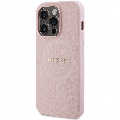 Dėklas Guess GUHMP14LPSAHMCP   iPhone 14 Pro - Rožinis Saffiano MagSafe 1