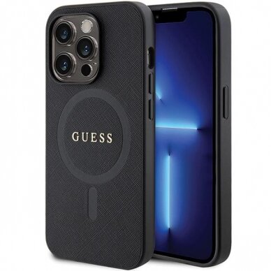 Dėklas Guess GUHMP14XPSAHMCK   iPhone 14 Pro Max 6.7&quot; - Juodas Saffiano MagSafe