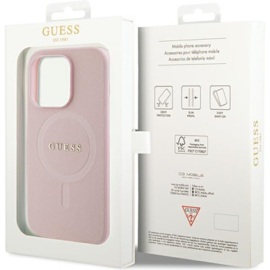 Dėklas Guess GUHMP14XPSAHMCP   iPhone 14 Pro Max - Rožinis Saffiano MagSafe 7