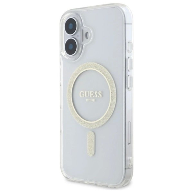 Dėklas Guess GUHMP16MHFGERET iPhone 16 Plus 6.7 Skaidrus hard IML Glitter Circle MagSafe 1