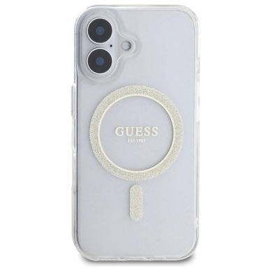 Dėklas Guess GUHMP16MHFGERET iPhone 16 Plus 6.7 Skaidrus hard IML Glitter Circle MagSafe 2