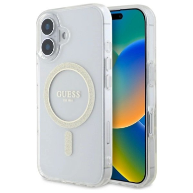 Dėklas Guess GUHMP16MHFGERET iPhone 16 Plus 6.7 Skaidrus hard IML Glitter Circle MagSafe