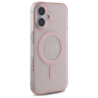 Dėklas Guess GUHMP16SHFGEREP iPhone 16 6.1 Rožinis/Rožinis hard IML Glitter Circle MagSafe 3