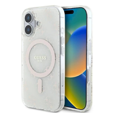 Dėklas Guess IML 4G Background MagSafe  iPhone 16 Plus - Baltas