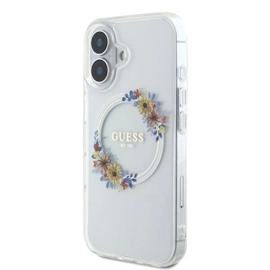 Dėklas Guess IML Flowers Wreath MagSafe iPhone 16 Plus  - Clear 1