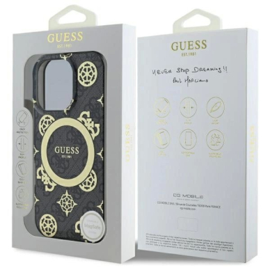 Dėklas Guess IML Peony On 4G Background MagSafe  iPhone 16 Pro - Juodas 6