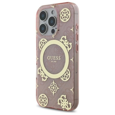 Dėklas Guess IML Peony On 4G Background MagSafe  iPhone 16 Pro Max - Rožinis 1