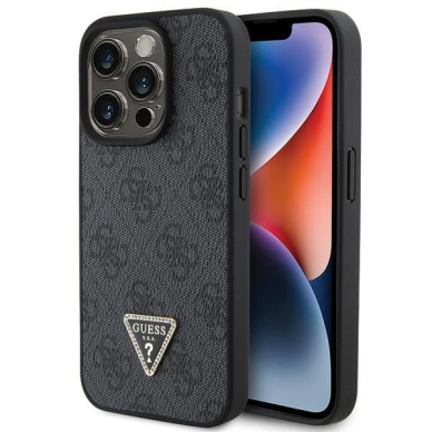 Dėklas Guess Leather 4G Diamond Triangle   iPhone 15 Pro Max - Juodas