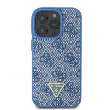 Dėklas Guess Leather 4G Triangle Strass MagSafe  iPhone 16 Pro - Mėlynas 3