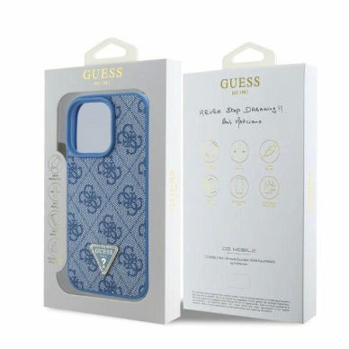 Dėklas Guess Leather 4G Triangle Strass MagSafe  iPhone 16 Pro - Mėlynas 4