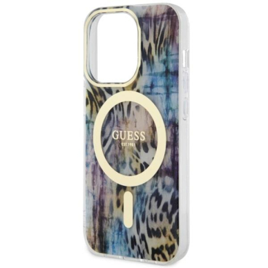 Dėklas Guess Leopard MagSafe GUHMP14LHLEOPWB iPhone 14 Pro Mėlynas 5