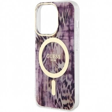 Dėklas Guess Leopard MagSafe GUHMP14LHLEOPWP iPhone 14 Pro Rožinis 5