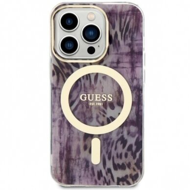 Dėklas Guess Leopard MagSafe GUHMP14XHLEOPWP iPhone 14 Pro Max Rožinis 2