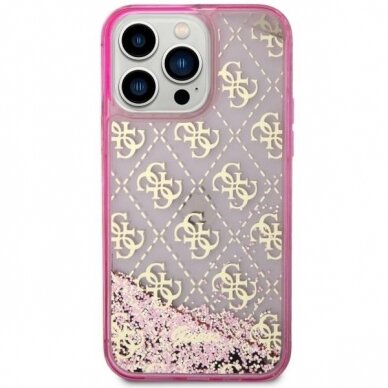 Dėklas Guess Liquid Glitter 4G Transculent GUHCP14XLC4PSGP iPhone 14 Pro Max Rožinis 2