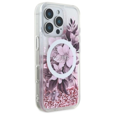 Dėklas Guess Liquid Glitter Flower MagSafe iPhone 16 Pro Max  - Rožinis 3